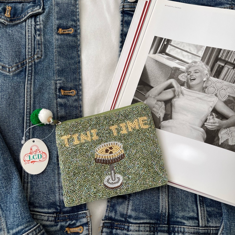 Tiny Time Coin Pouch Seed Bead Coin Pouch  Beaded Coin Bag Green Coin Purse 🍸